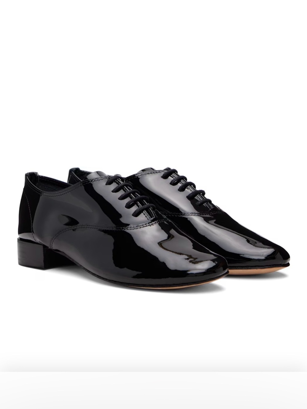 Repetto Zizi Oxfords in black patent, size 39 (US 8)